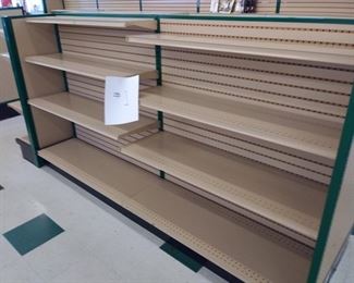 Lozier Retail Shelving  - 54" High Double Sided - Hunter Green Steel Framing and Tan Shelves