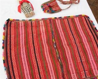 Peruvian woven mat, doll and bag