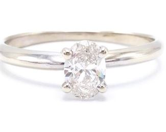 High Quality, Bright ~.50 CT Oval Cut Tiffany Style Solitaire Estate Ring in 14k White Gold