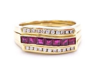 Beautiful Interchangeable Diamond, Natural Emerald, Natural Ruby, and Natural Sapphire Estate Ring in 18k Yellow Gold