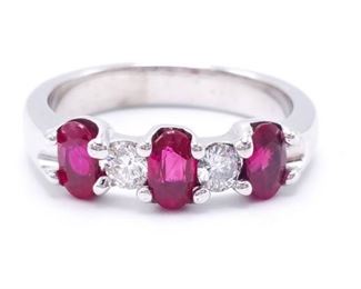 High Quality Natural Ruby and Diamond Estate Ring in 14k White Gold