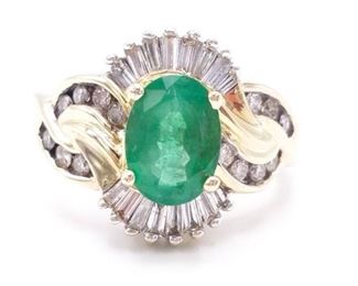 Brilliant ~1.50+ Carat Natural Emerald and Diamond Estate Ring in 14k Yellow Gold