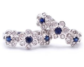 Elegant, Quality Natural Sapphire and Diamond Estate Earrings in 18k White Gold