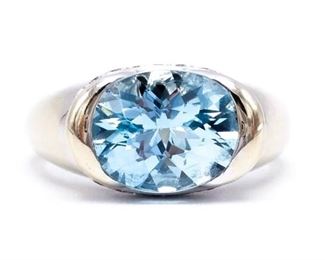 Stunning, High-End 2.93 CT Topaz and Diamond Estate Ring in 18k White Gold
