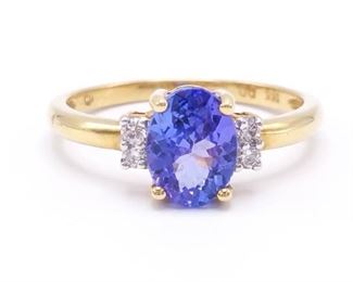 Gorgeous, High-End Tanzanite and Diamond Estate Ring in 18k Yellow Gold