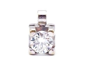 High-Grade, High-Quality Tiffany Styled 1/4 CT Diamond Solitaire Estate Pendant in 18k White Gold