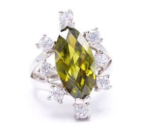 Stunning Olive Green Peridot Estate Ring in Sterling Silver