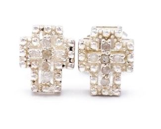 Ladies Diamond Cross Estate Earrings in Sterling Silver