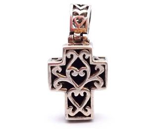 Art Nouveau Styled Cross Estate Pendant in Oynx and Sterling Silver