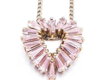 Gorgeous Pink Stone Heart Shaped Estate Necklace in Sterling Silver