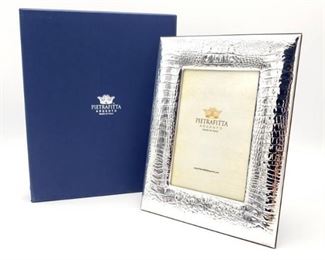 Brand New High-End Pietrafitta Silver Snakeskin Styled Picture Frame, New $103 Retail