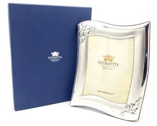 Brand New High End Pietrafitta Silver Floral Motif Picture Frame, New $97 Retail
