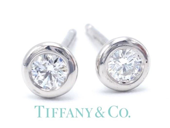 Tiffany & Co Elsa Peretti Diamonds by the Yard ~.40 CT Earrings in Platinum
