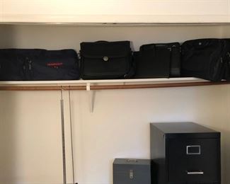 Various briefcases and laptop bags.