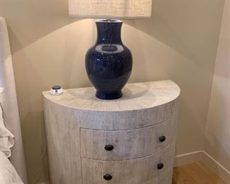 Lapis Blue ceramic lamp with Oyster shade