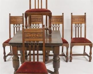 Antique Tudor Style Oak Table And Chairs