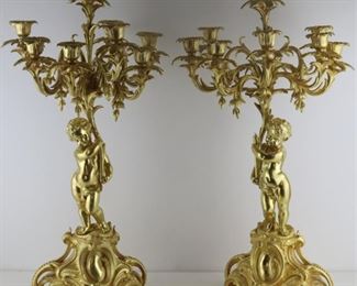 Pair of Arm French Gilt Bronze Candelabra