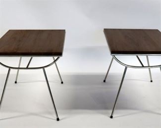 Pair Vintage Walnut and Chrome Side Tables
