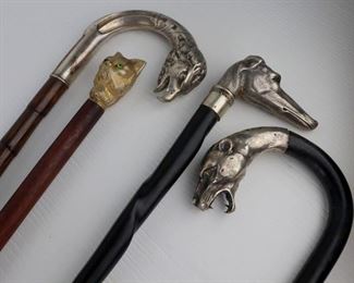 SILVER Grouping of Canes with Animal Finials