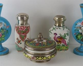 SILVER Silver Mounted Porcelain Grouping with 