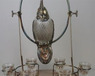 SILVERPLATE Parrot Form Silverplate Decanter Set