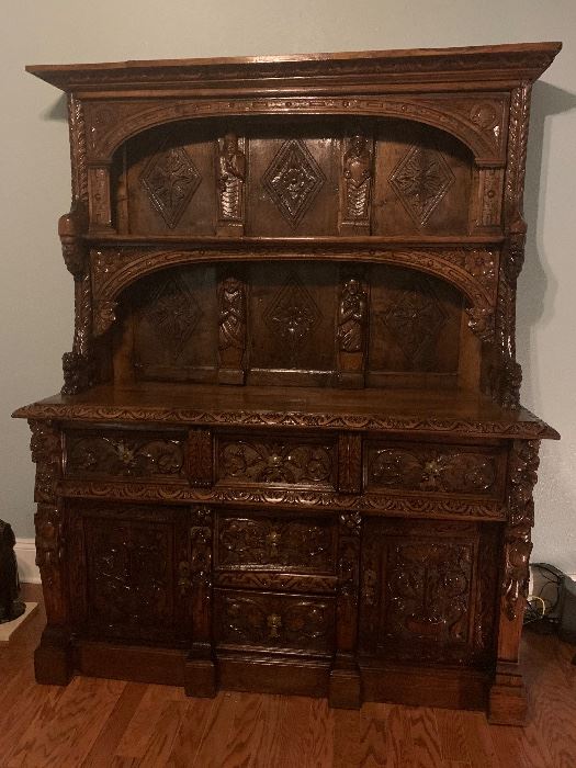  Stunning!!!
1700’s Continental Renaissance Hutch Buffet hand-carved, 2 piece