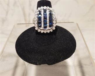 14KT WHITE GOLD SAPPHIRE AND DIAMOND LADIES CAST AND ASSEMBLE RING. ESTIMATED RETAIL VALUE: $ 4,850.00. MINIMUM RESERVED BID: $750.00.