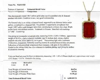 14KT YELLOW GOLD RUBY AND DIAMONDS NECKLACE. TOTAL RETAIL VALUE: $6,000.00. MINIMUM RESERVED BID: $850.00.