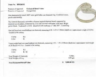 14KT WHITE GOLD DIAMOND RING. ESTIMATED RETAIL VALUE: $9,000.00. MINIMUM RESERVED BID: $1,250.00