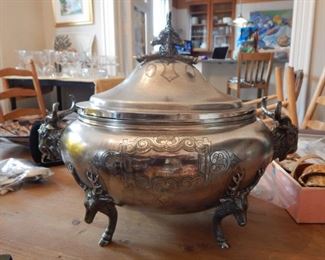 Silver plated tureen with lid.  Awesome animal detail. 