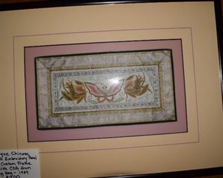 Antique Chinese silk embroidery panel with COA custom framed