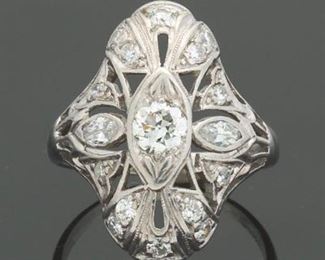  Art Deco Platinum and Diamond Ring 