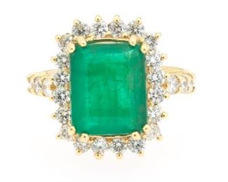 Emerald and Diamond Ring In 18k Yellow Gold