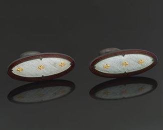  Pair of Guilloche Enamel and Sterling Silver Cufflinks 