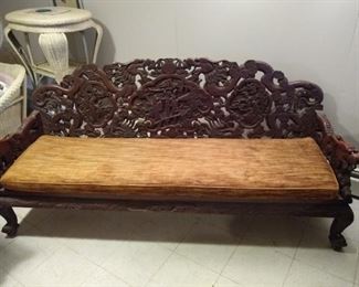 Wide carved bench, Chinese, over 6' wide. 