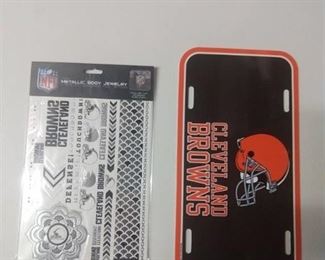 Cleveland browns plastic tag and one package of foil tattoos