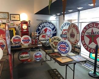 Packard, Texaco, Conoco, Esso, Bowswer, White Rose, Metro, Champlin, Mobil, Phillips, Kendall, Marland, Red Crown, Enarco, Knox, Eason, and scads of other rare petroleum and automotive memorabilia -- a wonderful, world class collection of petroliana!