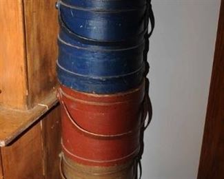STACK OF PAINTED FIRKINS [SUGAR BUCKETS]