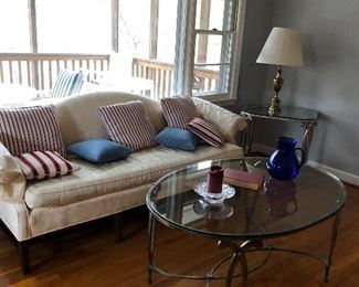 Sofa and glass top/metal coffee/side table