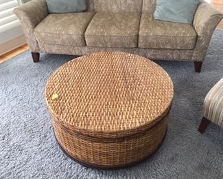 Woven drum coffee table with storage
