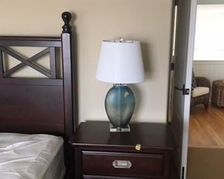 Campaign style nightstand; set of two matching table lamps