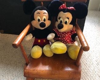 Mickie & Minnie Mouse in vintage child’s rocker