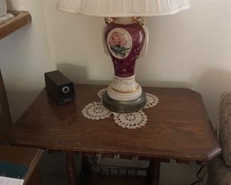 Antique Lamp table & vintage lamp