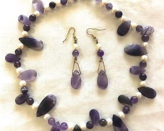 Natural Amethyst and fresh water pearl jewelry set 