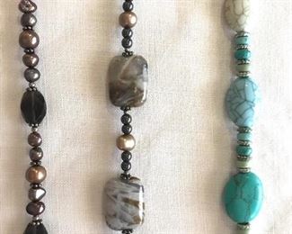 Natural stone, crystal, and pearl necklaces 