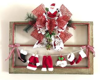 "Santa's Laundry" hand crafted Christmas decor made from vintage window frame 