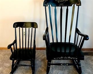 Tole painted child and adult rocking chairs