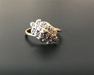 1/2c diamond and 10K gold waterfall ring (size 5.5)