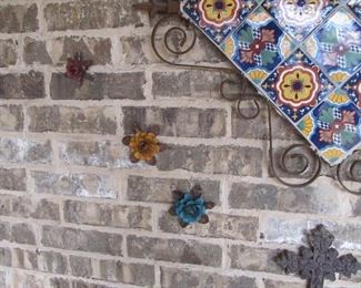 Mexican pottery wall art w/ metal designed roses