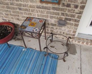 Metal wrought-iron table (part of a pair) w/ Mexican tile top